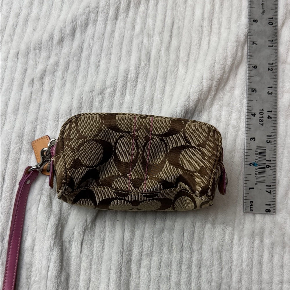 Coach Signature Brown and Pink Wristlet